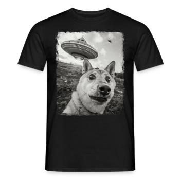 Shiba Inu Dog UFO Alien Alien Selfie - Men's T-Shirt - black - Front - AI Model Male 178 light (178cm)