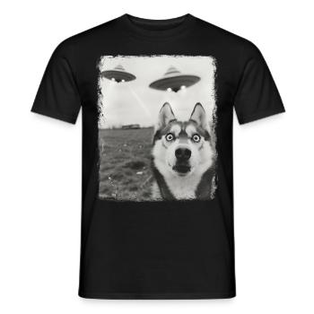 chien husky sibérien OVNI Alien Alien Selfi - T-shirt homme - noir - Devant - AI Model Male 178 light (178cm)