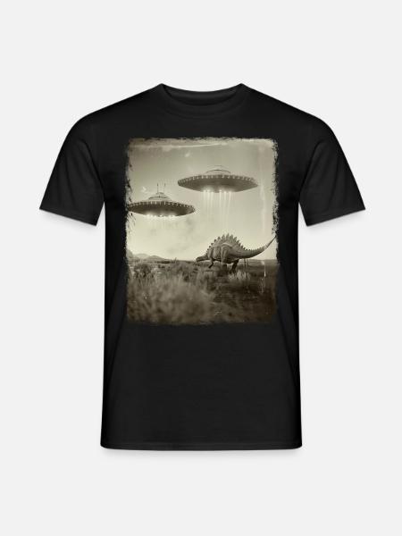 Stegosaurus Dinosaurier UFO Alien Außerirdischer S - Männer T-Shirt - Schwarz