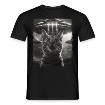 Tabby Katze UFO Alien Außerirdischer Selfie - Männer T-Shirt - Schwarz - Vorne - AI Model Male 178 light (178cm)