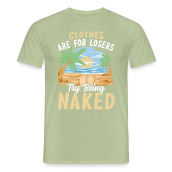 Dicton sur le nudisme - T-shirt homme - vert sauge - Devant - AI Model Male 178 light (178cm)