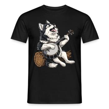 Alaskan Malamute Chien Joueur de Banjo Bluegrass - T-shirt homme - noir - Devant - AI Model Male 178 light (178cm)