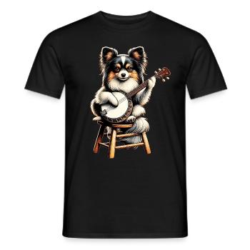 Papillon Dog Joueur de banjo bluegrass - T-shirt homme - noir - Devant - AI Model Male 178 light (178cm)