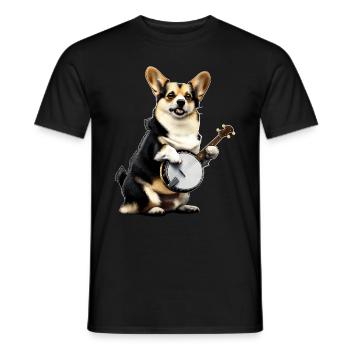 Pembroke Corgi Dog Bluegrass Banjo Player - Men's T-Shirt - black - Front - AI Model Male 178 light (178cm)