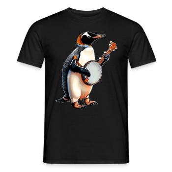 Penguin Oiseau Joueur de Banjo Bluegrass - T-shirt homme - noir - Devant - AI Model Male 178 light (178cm)