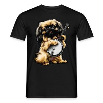 Pekingese Dog Bluegrass Banjo Player - Men's T-Shirt - black - Front - AI Model Male 178 light (178cm)