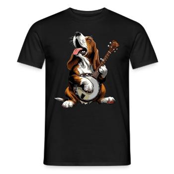 Basset Hound Chien Joueur de Banjo Bluegrass - T-shirt homme - noir - Devant - AI Model Male 178 light (178cm)