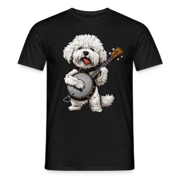Bichon frisé chien joueur de banjo bluegrass - T-shirt homme - noir - Devant - AI Model Male 178 light (178cm)