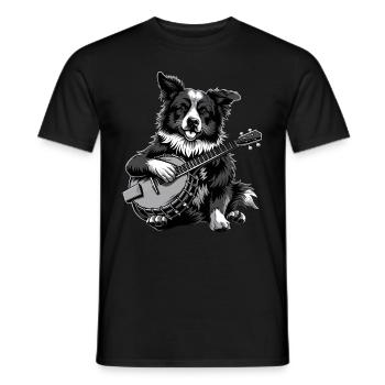 Border Collies Chien Joueur de Banjo Bluegrass - T-shirt homme - noir - Devant - AI Model Male 178 light (178cm)