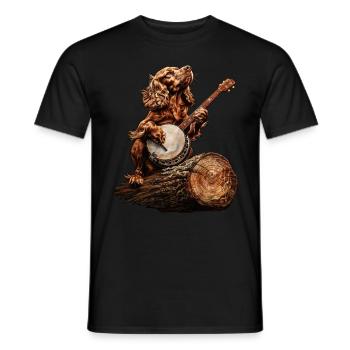 Brittany Spaniel Chien Joueur de Banjo Bluegrass - T-shirt homme - noir - Devant - AI Model Male 178 light (178cm)