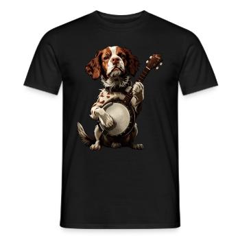 Brittany Spaniel Chien Joueur de Banjo Bluegrass - T-shirt homme - noir - Devant - AI Model Male 178 light (178cm)