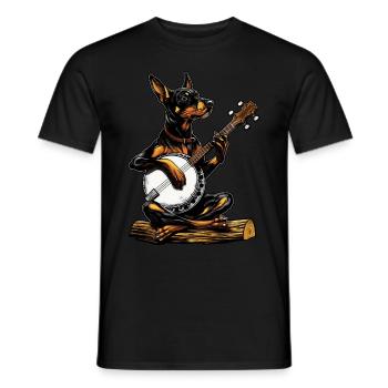 Doberman Chien Joueur de Banjo Bluegrass - T-shirt homme - noir - Devant - AI Model Male 178 light (178cm)