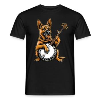 Deutscher Schäferhund Bluegrass Banjo Spieler - Männer T-Shirt - Schwarz - Vorne - AI Model Male 178 light (178cm)