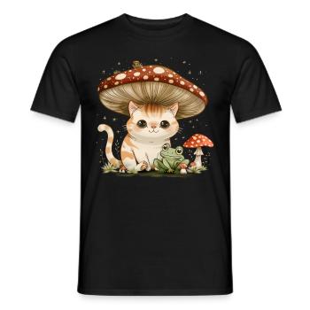 Cottagecore Esthétique Kawaii Chat Grenouille Champignon W - T-shirt homme - noir - Devant - AI Model Male 178 light (178cm)