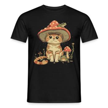 Cottagecore Ästhetische Tabby Katze Frosch Pilz Wi - Männer T-Shirt - Schwarz - Vorne - AI Model Male 178 light (178cm)