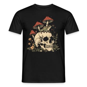 Cottagecore Aesthetic Frog Skull Mushroom Wit - Men's T-Shirt - black - Front - AI Model Male 178 light (178cm)