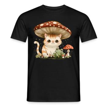 Cottagecore Esthétique Kawaii Chat Grenouille Champignon W - T-shirt homme - noir - Devant - AI Model Male 178 light (178cm)