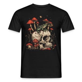 Cottagecore Aesthetic Frog Skull Mushroom Vintage - Men's T-Shirt - black - Front - AI Model Male 178 light (178cm)
