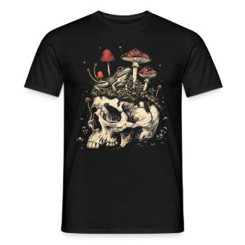 Cottagecore Aesthetic Frog Skull Mushroom Vintage - Men's T-Shirt - black - Front - AI Model Male 178 light (178cm)