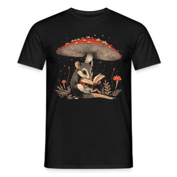 Cottagecore Aesthetic Opossum Reading Book Mushroom Witc - Men's T-Shirt - black - Front - AI Model Male 178 light (178cm)