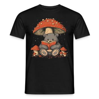 Cottagecore Aesthetic Bear Reading Book Mushroom Witch - Men's T-Shirt - black - Front - AI Model Male 178 light (178cm)