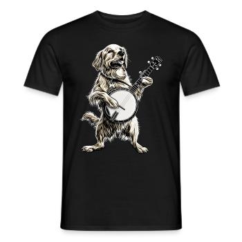 Golden Retriever Chien Joueur de Banjo Bluegrass - T-shirt homme - noir - Devant - AI Model Male 178 light (178cm)