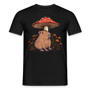 Cottagecore Aesthetic Capybara Pilz Vintage Floral - Männer T-Shirt - Schwarz - Vorne - AI Model Male 178 light (178cm)