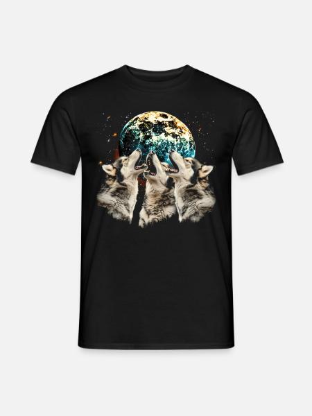 Alaskan Malamute Dog Howling Moon - Men's T-Shirt - black