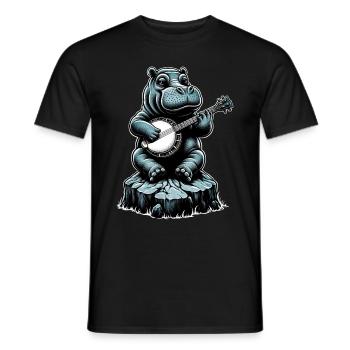 Hippo Hippopotamus Joueur de banjo bluegrass - T-shirt homme - noir - Devant - AI Model Male 178 light (178cm)
