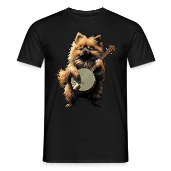 Keeshond Dog Bluegrass Banjo Player - Men's T-Shirt - black - Front - AI Model Male 178 light (178cm)