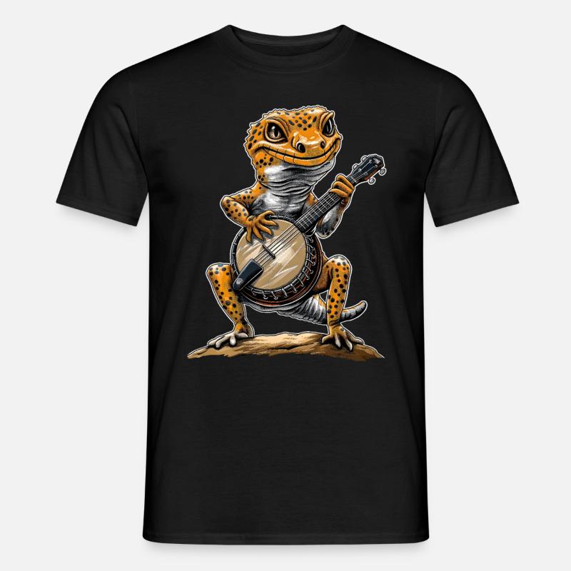 Leopard-Gecko-Eidechse Bluegrass-Banjo-Spieler - Männer T-Shirt - Schwarz