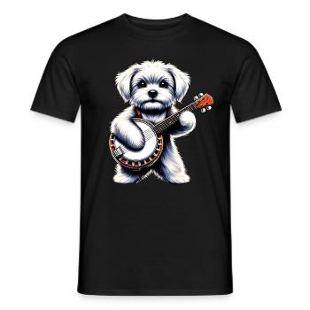 Chien maltais Joueur de banjo bluegrass - T-shirt homme - noir - Devant - AI Model Male 178 light (178cm)