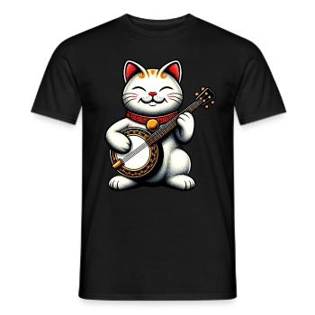 Maneki Neko Japanische Katze Lucky Bluegrass Banjo - Männer T-Shirt - Schwarz - Vorne - AI Model Male 178 light (178cm)