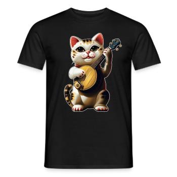 Maneki Neko Chat Japonais Lucky Bluegrass Banjo - T-shirt homme - noir - Devant - AI Model Male 178 light (178cm)