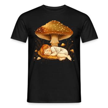 Cottagecore Aesthetic Sleeping Child Mushroom Witch - Men's T-Shirt - black - Front - AI Model Male 178 light (178cm)