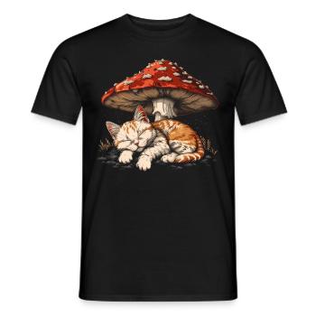 Cottagecore Esthétique Dormir Chat Tigré Champignon - T-shirt homme - noir - Devant - AI Model Male 178 light (178cm)