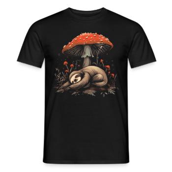 Cottagecore Aesthetic Sleeping Sloth Mushroom Vinta - Men's T-Shirt - black - Front - AI Model Male 178 light (178cm)