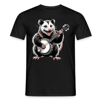 Opossum Possum Street Cat Bluegrass Banjo Player - Men's T-Shirt - black - Front - AI Model Male 178 light (178cm)