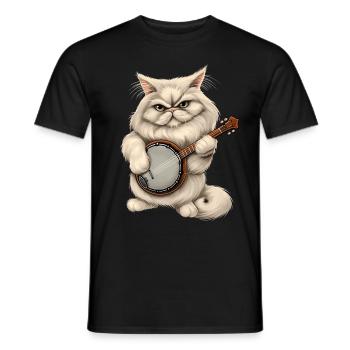 Chat persan Joueur de banjo bluegrass - T-shirt homme - noir - Devant - AI Model Male 178 light (178cm)