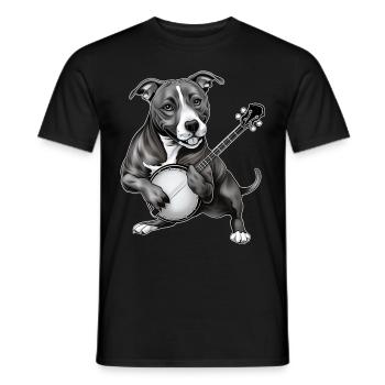 Pitbull Pittie Hund Bluegrass Banjo Spieler - Männer T-Shirt - Schwarz - Vorne - AI Model Male 178 light (178cm)