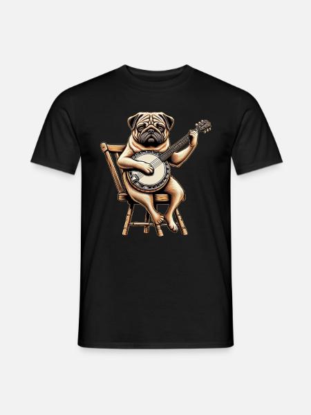 Pug Dog Bluegrass Banjo Player - Men's T-Shirt - black