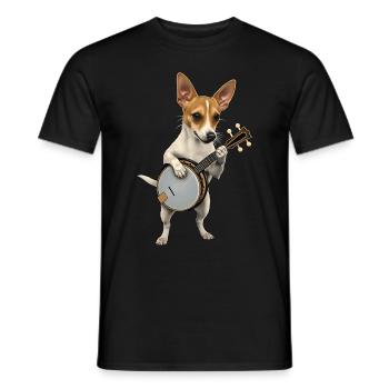 Rat Terrier Dog Bluegrass Banjo Player - Men's T-Shirt - black - Front - AI Model Male 178 light (178cm)