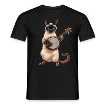Chat siamois Joueur de banjo bluegrass - T-shirt homme - noir - Devant - AI Model Male 178 light (178cm)