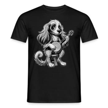 Springer Spaniel Chien Joueur de banjo Bluegrass - T-shirt homme - noir - Devant - AI Model Male 178 light (178cm)