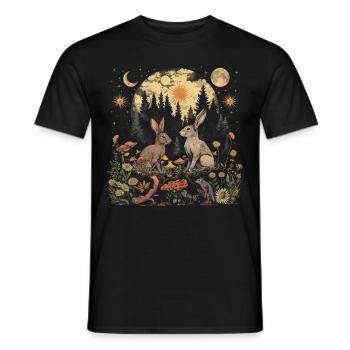 Cottagecore Ästhetische Kaninchen Mond Pilz Witchy - Männer T-Shirt - Schwarz - Vorne - AI Model Male 178 light (178cm)