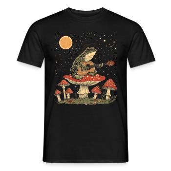 Cottagecore Aesthetic Frog Guitar Mushroom Witchy - Men's T-Shirt - black - Front - AI Model Male 178 light (178cm)
