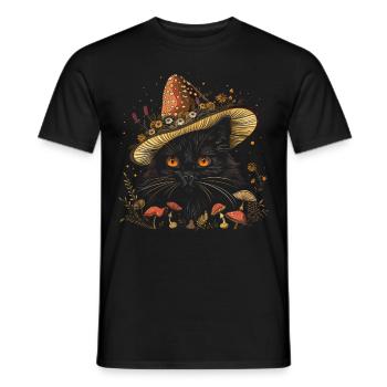 Cottagecore Aesthetic Black Cat Mushroom Hat Wi - Men's T-Shirt - black - Front - AI Model Male 178 light (178cm)