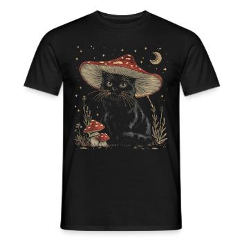Cottagecore Ästhetische schwarze Katze Pilz Hut Wi - Männer T-Shirt - Schwarz - Vorne - AI Model Male 178 light (178cm)