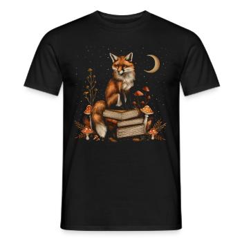 Cottagecore Aesthetic Fox Books Mushroom Moon He - Men's T-Shirt - black - Front - AI Model Male 178 light (178cm)
