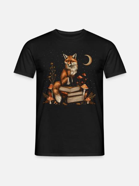 Cottagecore Ästhetischer Fuchs Bücher Pilz Mond He - Männer T-Shirt - Schwarz